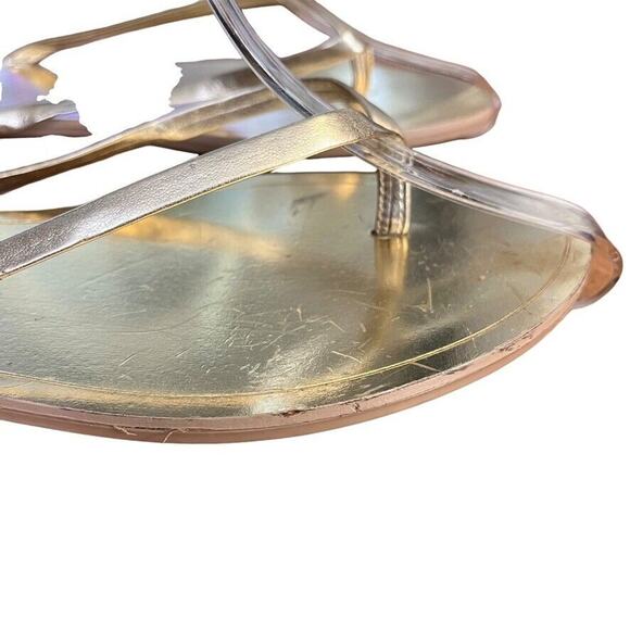 J Crew Gold Metallic Womens Leather Flats Thongs Flip Flops Slides Sandals sz 10 - Picture 13 of 14